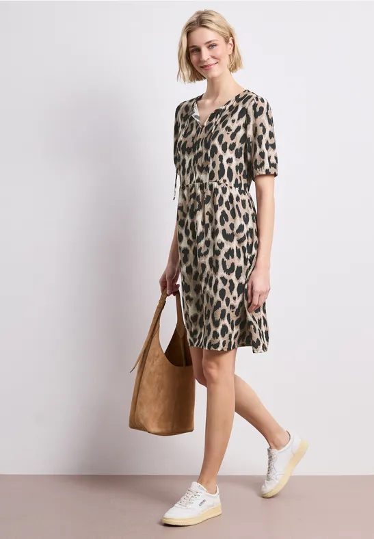 Knielanges Kleid mit Split Neck und Print