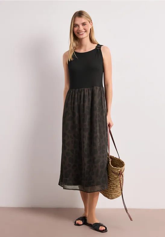 Midikleid mit Strukturmix und Print