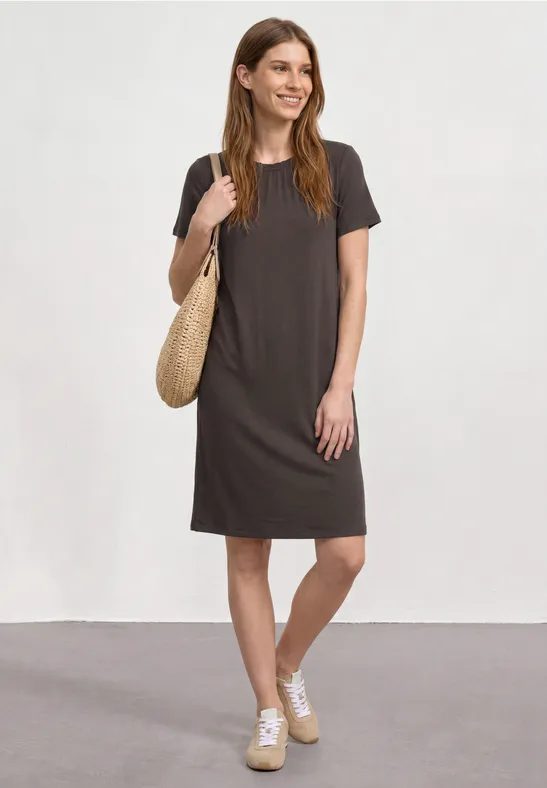 Knielanges Jerseykleid mit Rundhals