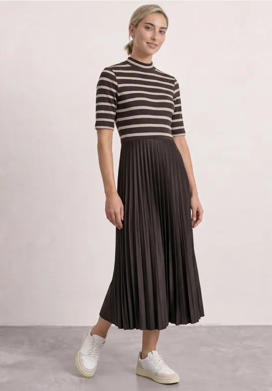 Midikleid mit Plisséerock und Streifen