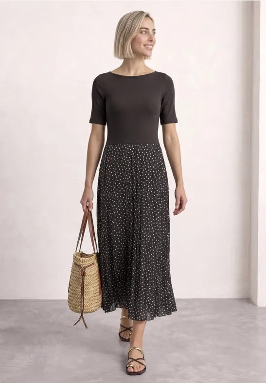Midikleid mit Plisséerock und Print