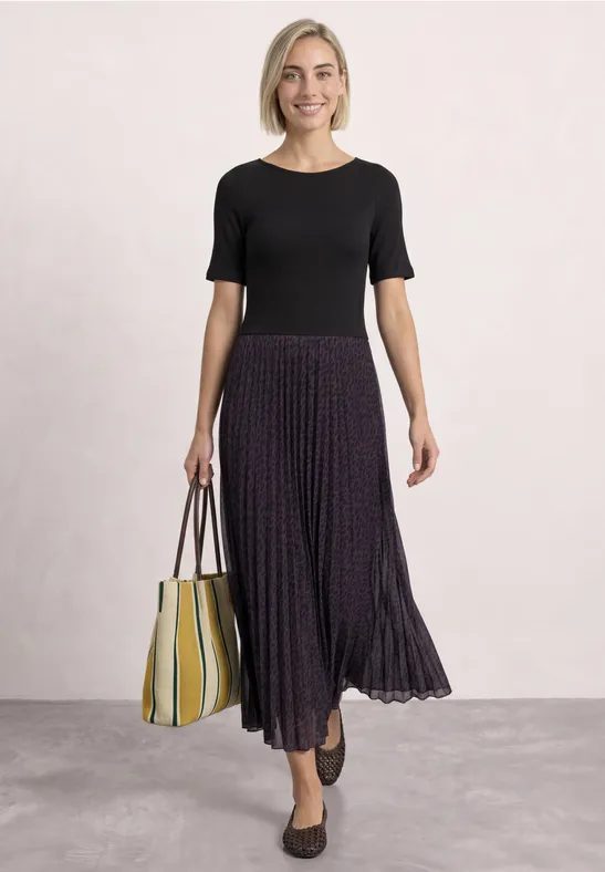 Midikleid mit Plisséerock und Print