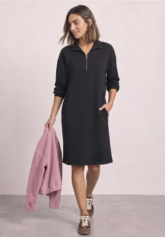 Knielanges Sweatkleid mit Zipperdetail