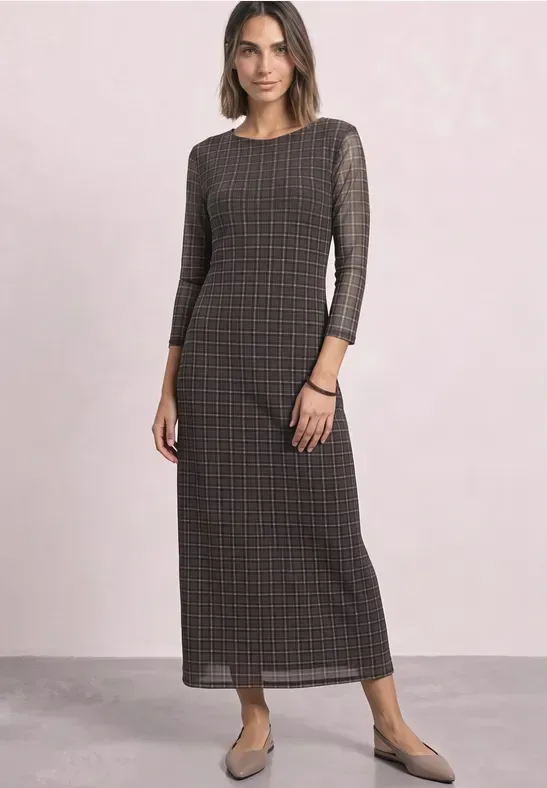Midikleid aus Mesh mit Karomuster