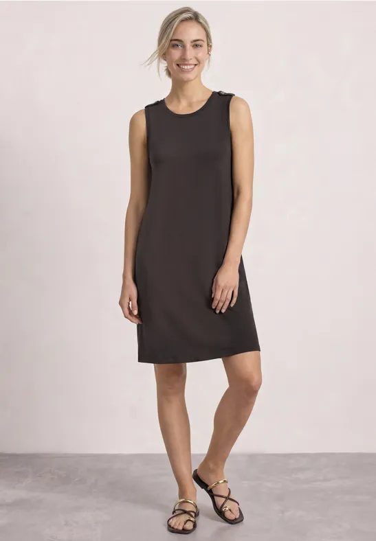 Knielanges Kleid mit Rundhals und Knopfdetail
