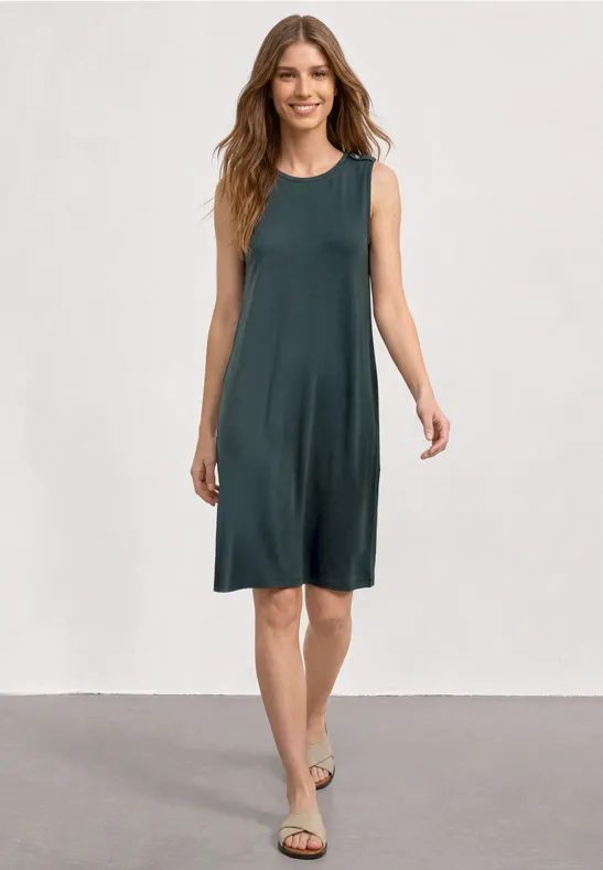Knielanges Kleid mit Rundhals und Knopfdetail