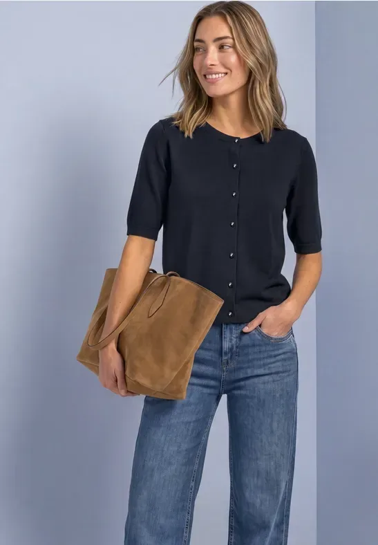 Kurzarm Cardigan mit Rundhals und Knöpfen