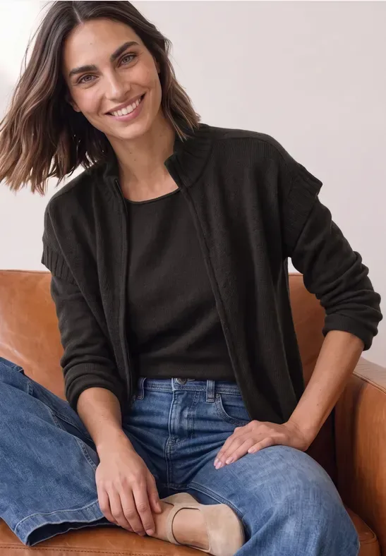 Dropped Shoulder Cardigan mit Turtle Neck und Zipper
