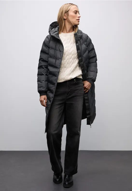 STREET ONE Steppjacke mit Kapuze Damenmantel mit Kapuze und geklebten Nähten