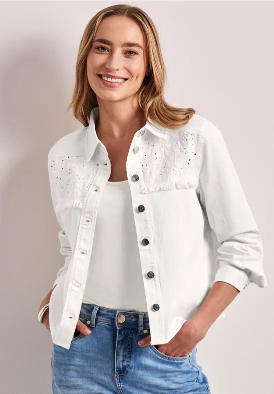 Jeansjacke mit Knopfleiste und Stickerei