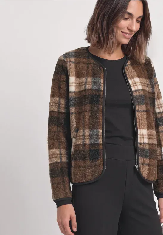 Teddy-Jacke mit Rundhals und Print