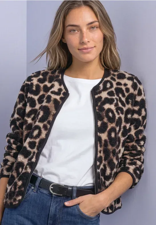 Teddy-Jacke mit Rundhals und Print