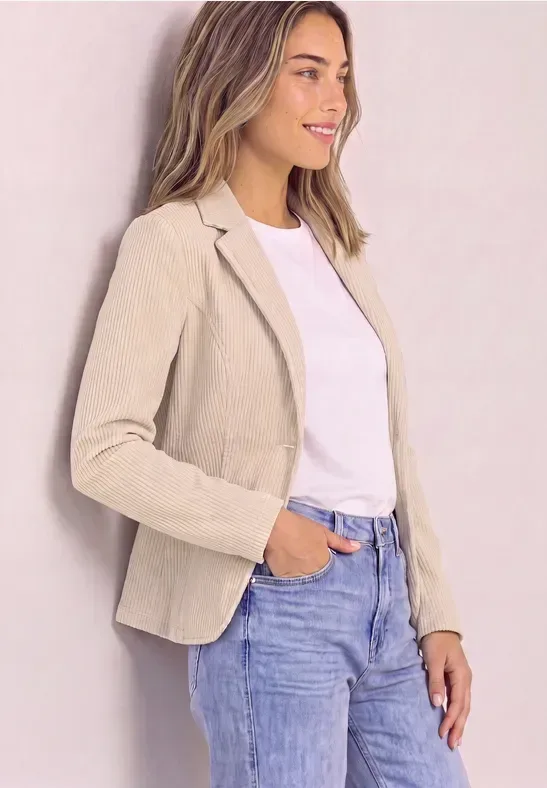 Blazer aus Cord mit Reverskragen und Knöpfen