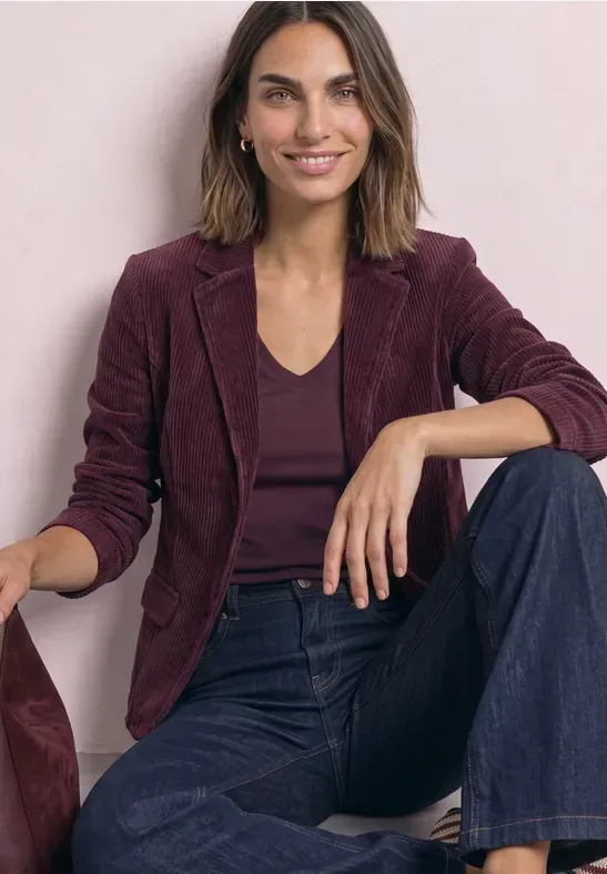 Blazer aus Cord mit Reverskragen und Knöpfen