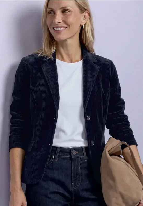 Blazer aus Cord mit Reverskragen und Knöpfen