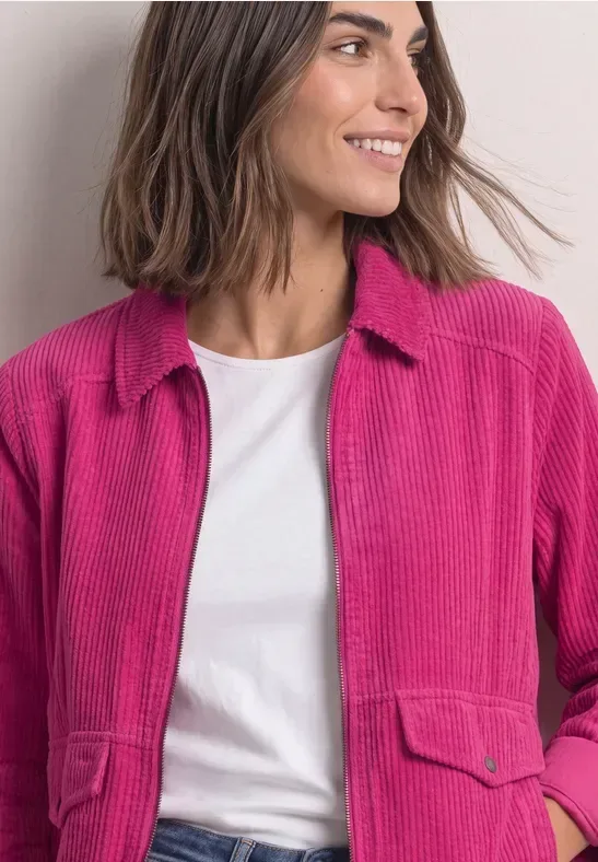 Cordjacke mit Hemdkragen und Zipper