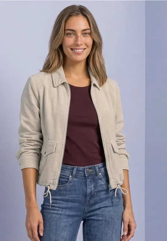 Cordjacke mit Hemdkragen und Zipper