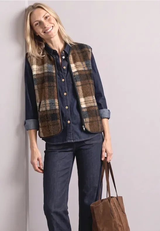 Teddy-Weste mit Zipper und Corddetails