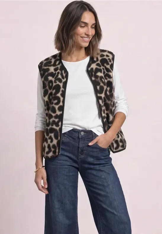 Teddy-Weste mit Zipper und Corddetails