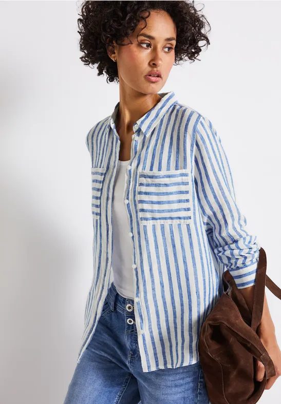Gestreifte Leinenhemdbluse