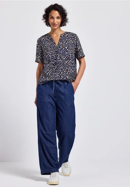 Gemusterte Split Neck Bluse