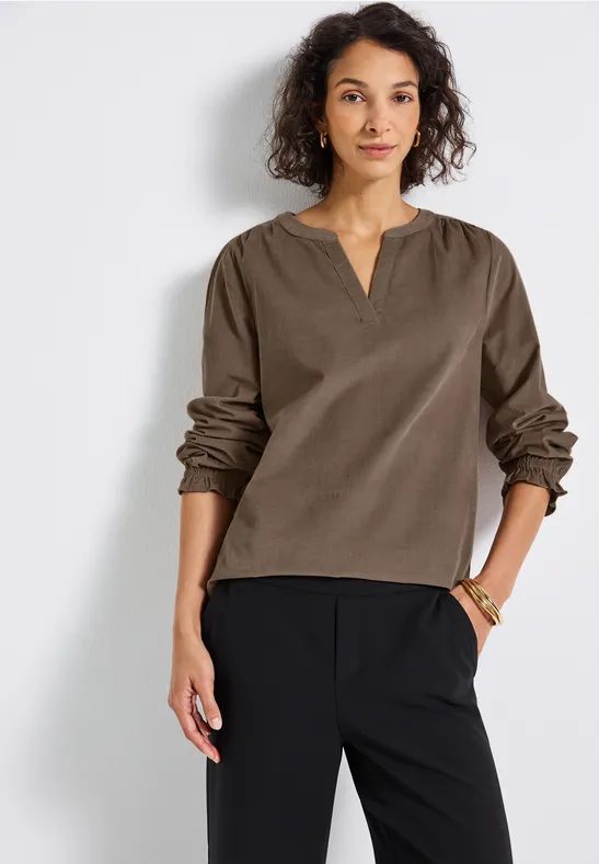 Cordbluse mit Rüschendetails