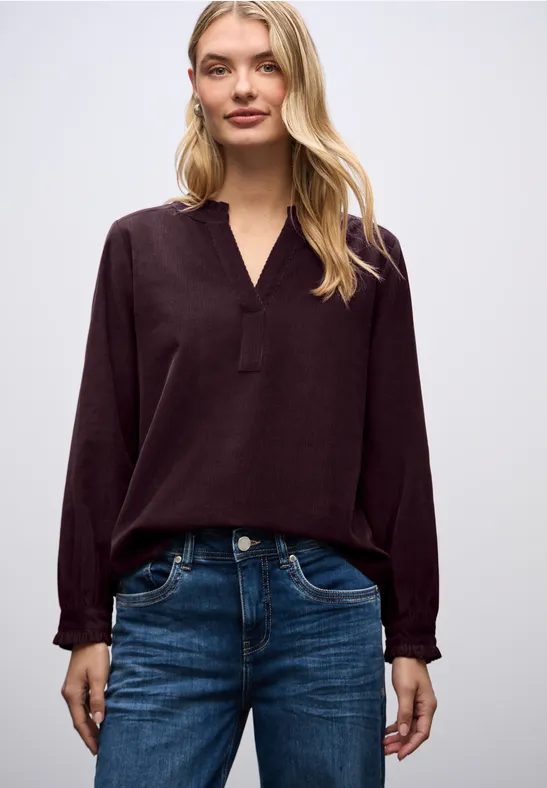 Cordbluse mit Rüschen