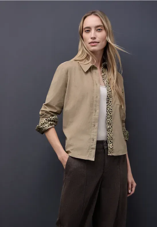 STREET ONE Langarmbluse mit Tapedetails im Leo-Look