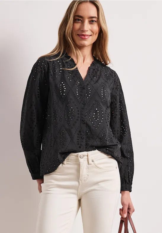 Bluse mit Split Neck und Shiffley