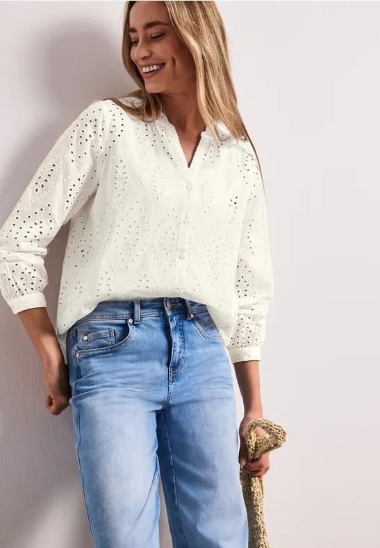 Bluse mit Split Neck und Shiffley