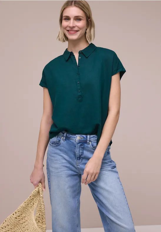 Dropped Shoulder Blusenshirt aus Leinenmix