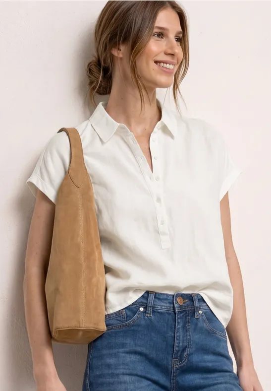 Dropped Shoulder Blusenshirt aus Leinenmix