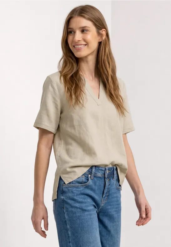 Bluse mit Split Neck aus Leinenmix