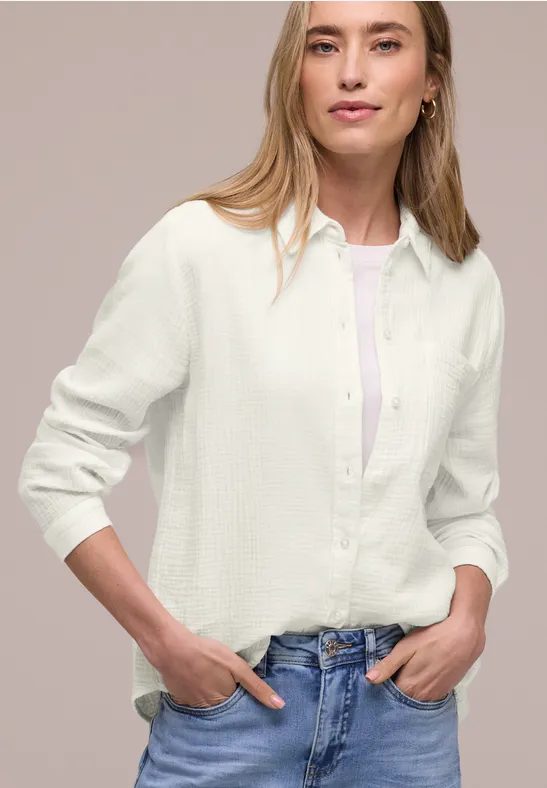 Bluse mit Hemdkragen aus Musselinstoff