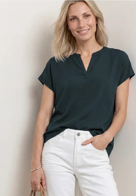 Blusenshirt in Unifarbe mit Split Neck
