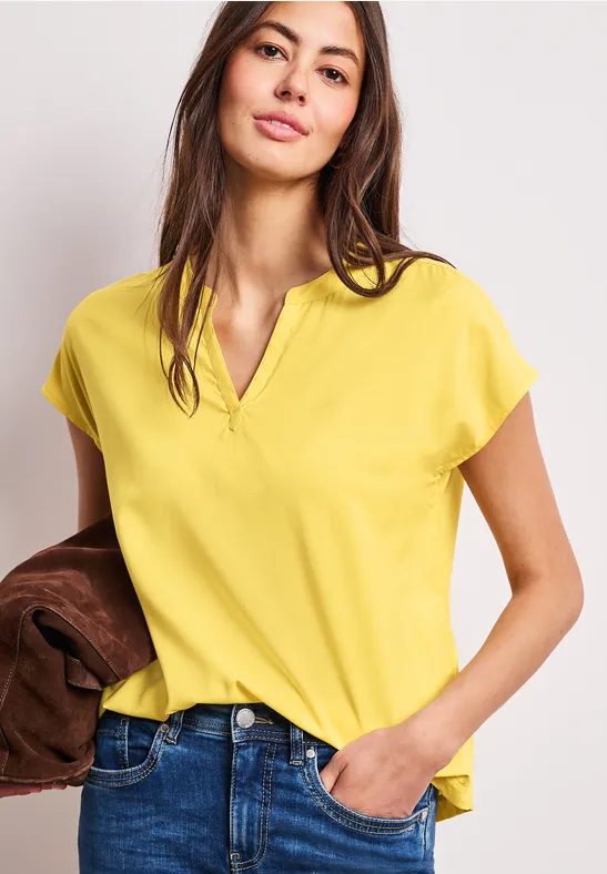 Blusenshirt in Unifarbe mit Split Neck