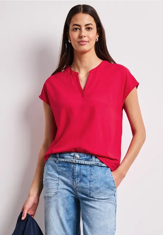 Blusenshirt in Unifarbe mit Split Neck