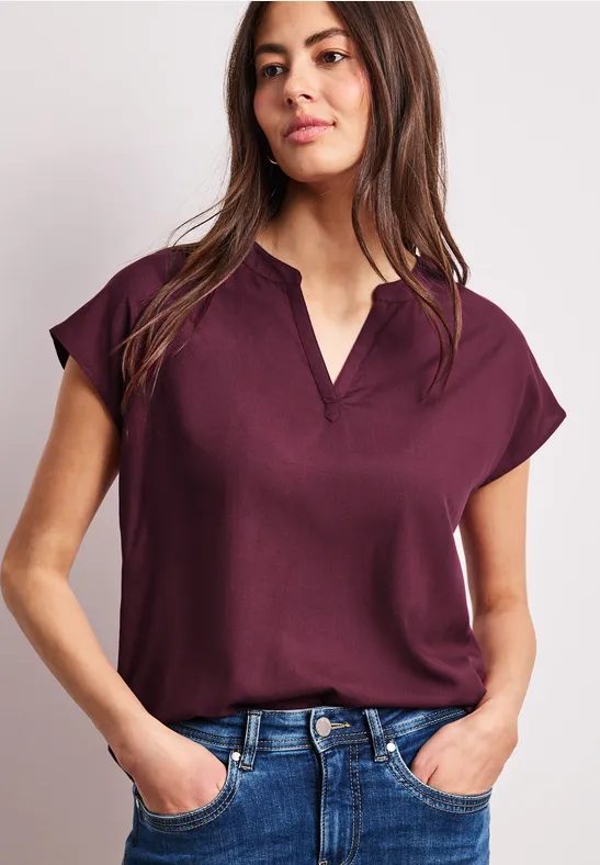 Blusenshirt in Unifarbe mit Split Neck