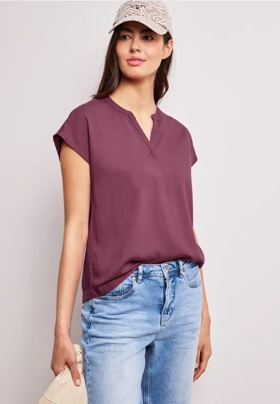Blusenshirt in Unifarbe mit Split Neck