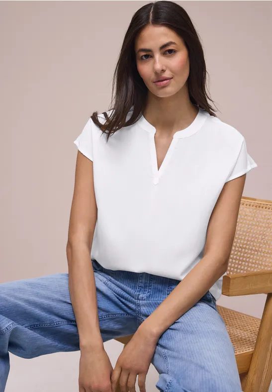 Blusenshirt in Unifarbe mit Split Neck
