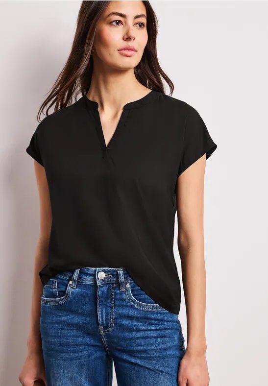 Blusenshirt in Unifarbe mit Split Neck