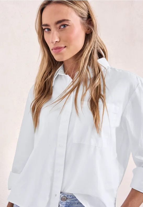 Langarm Bluse mit Hemdkragen aus Twill