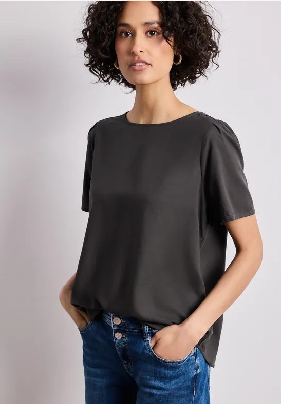 Bluse mit Rundhals und kurzen Puffärmeln