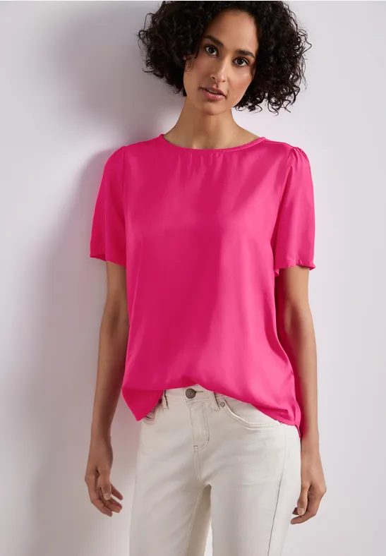 Bluse mit Rundhals und kurzen Puffärmeln