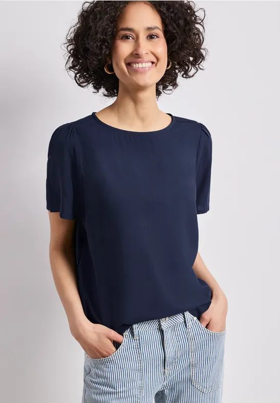 Bluse mit Rundhals und kurzen Puffärmeln