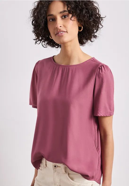 Bluse mit Rundhals und kurzen Puffärmeln