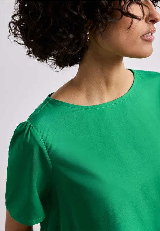 Bluse mit Rundhals und kurzen Puffärmeln