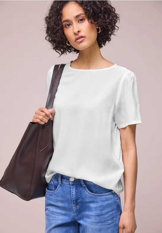 Bluse mit Rundhals und kurzen Puffärmeln