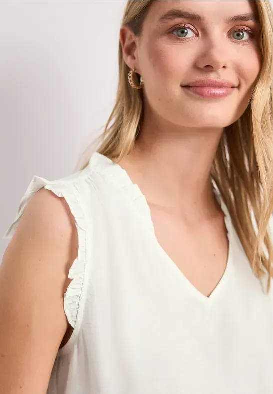 STREET ONE Rüschenbluse Sommertop mit V-Neck und Rüschen