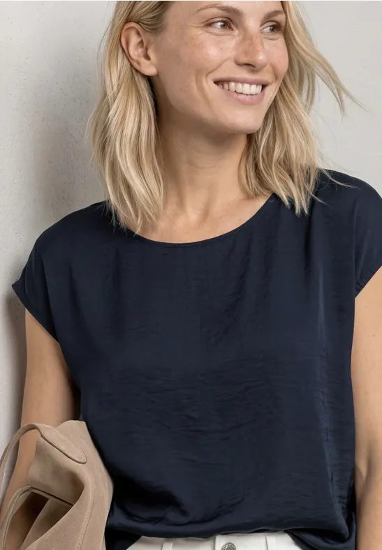 Dropped Shoulder Blusenshirt mit Rundhals